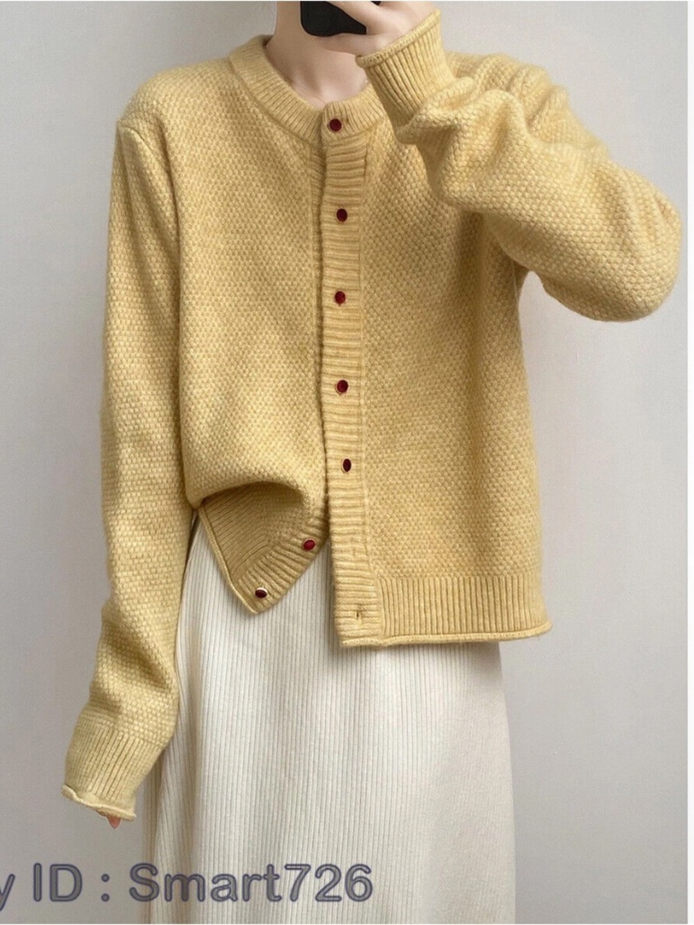 Yellow Crew-Neck Wool Cardigan